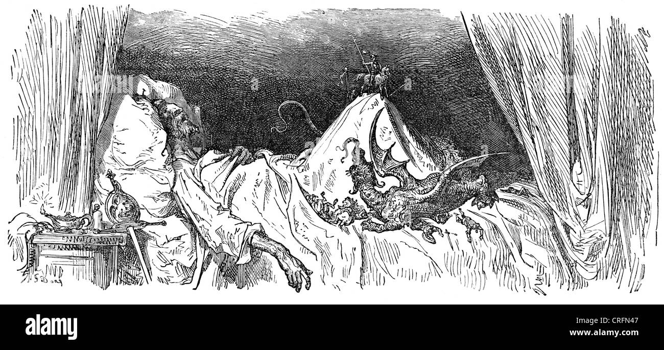 Don Quichotte de rêver. Illustration par Gustave Dore de Don Quichotte. Banque D'Images