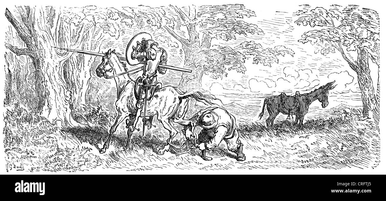 Don Quichotte et Sancho Panza. Illustration par Gustave Dore de Don Quichotte. Banque D'Images
