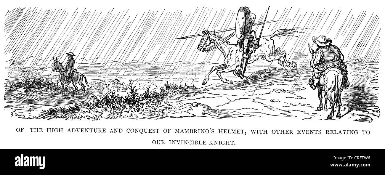 Don Quichotte, conquête de Mambrino's helmet. Illustration par Gustave Dore de Don Quichotte. Banque D'Images