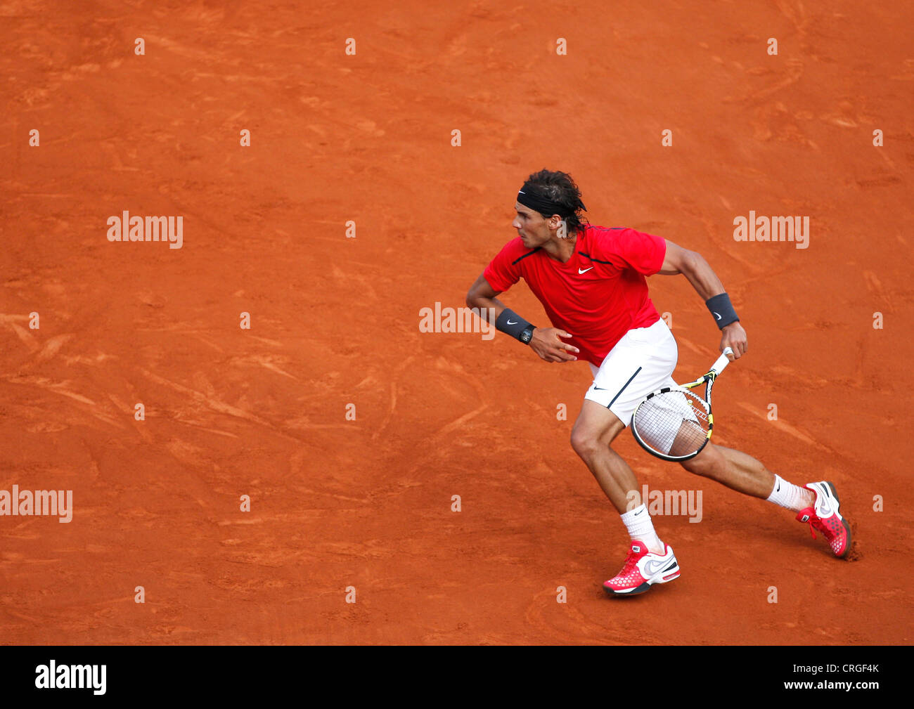 Rafael Nadal de l'Espagne en action à l'Open de France2012 Banque D'Images