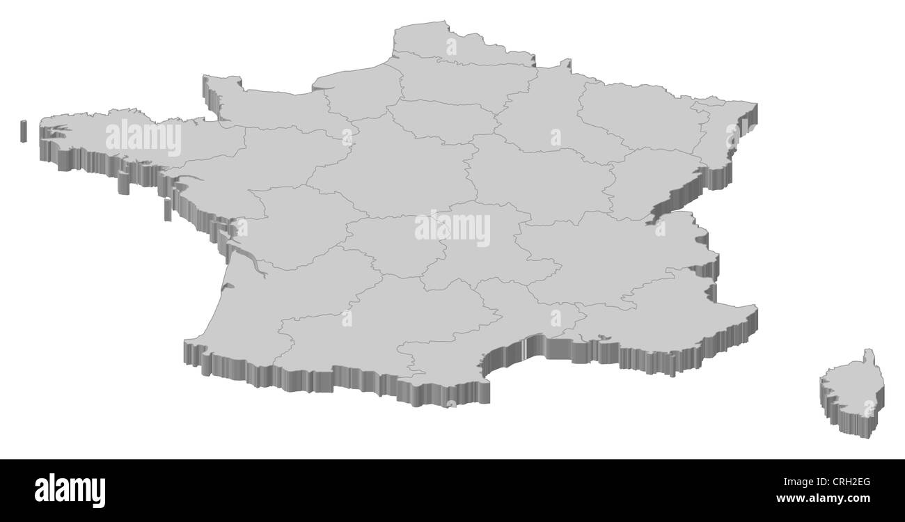 Carte politique de la France avec l'plusieurs régions. Banque D'Images