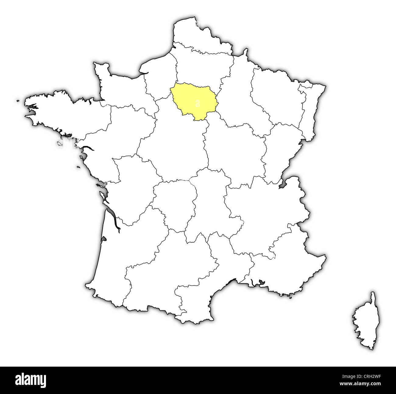Carte politique de la France avec les diverses régions où ÎledeFrance