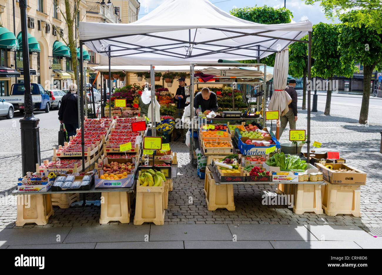 Étal de marché de fruits à Stockholm, Suède Banque D'Images