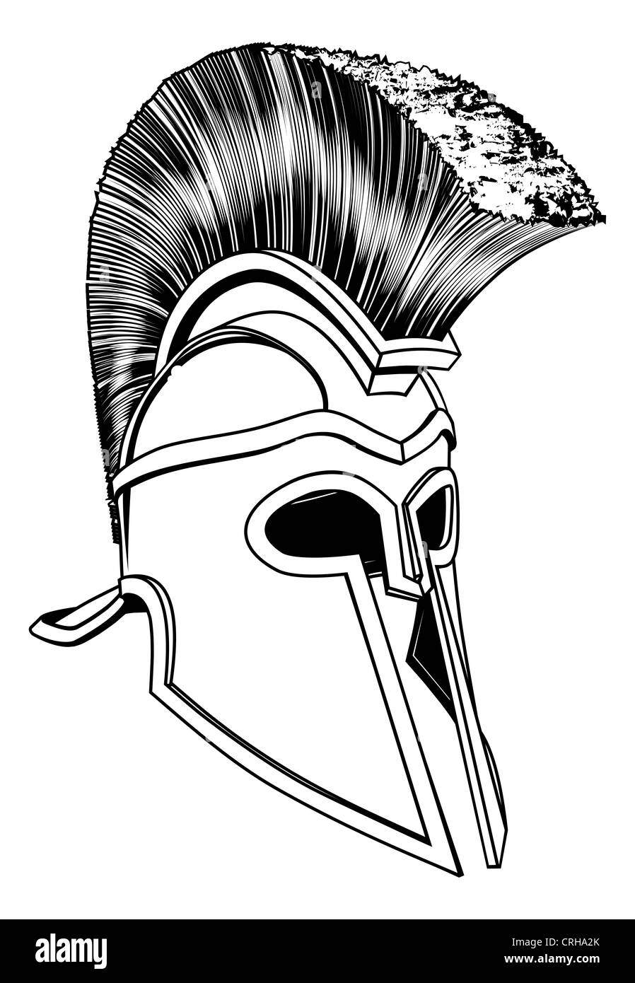 Illustration monochrome d'un casque corinthien bronze spartiate ou comme ceux utilisés dans l'ancienne Grèce ou Rome Banque D'Images