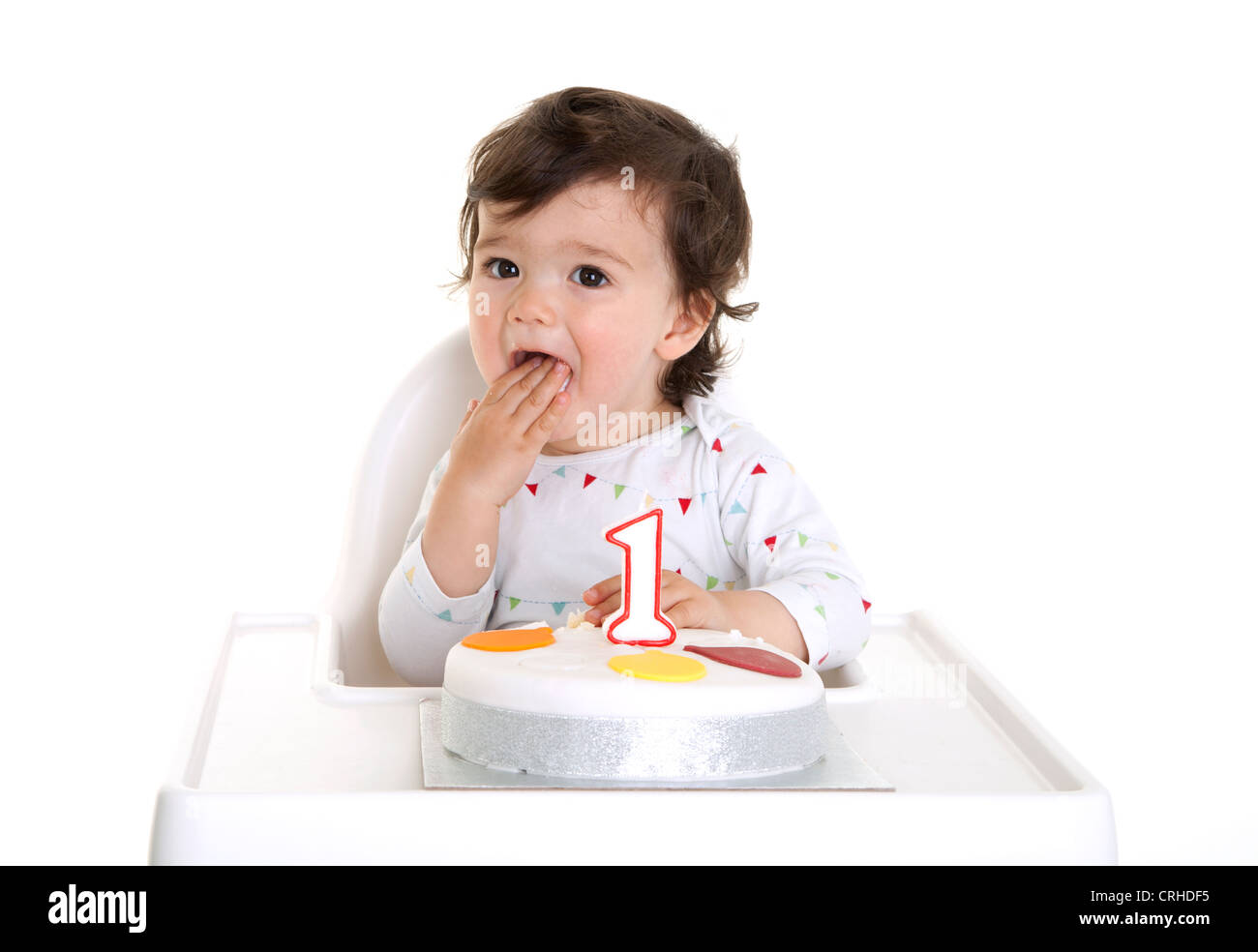 Bebe En Train De Manger Son Gateau D Anniversaire Photo Stock Alamy