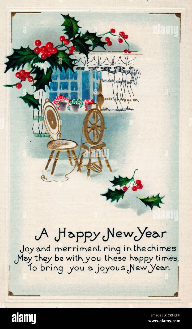 Une bonne année - la joie et la gaieté, bague dans le carillon, ils peuvent être avec vous ces moments heureux, pour vous apporter une joyeuse nouvelle année - carte vintage Banque D'Images