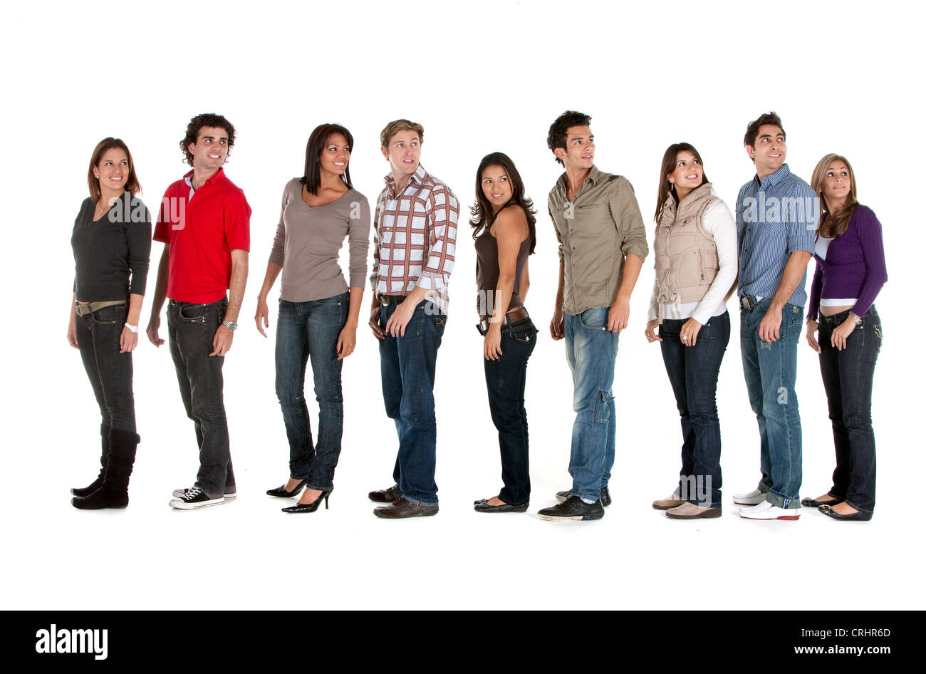 Young people standing in a row, à retour Banque D'Images