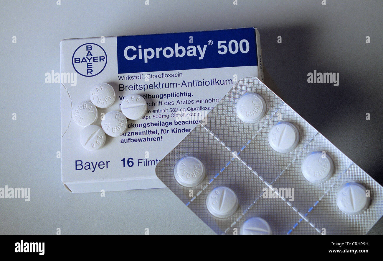 Un antibiotique Cipro, fabriqué par Bayer pour le traitement de l'anthrax Banque D'Images