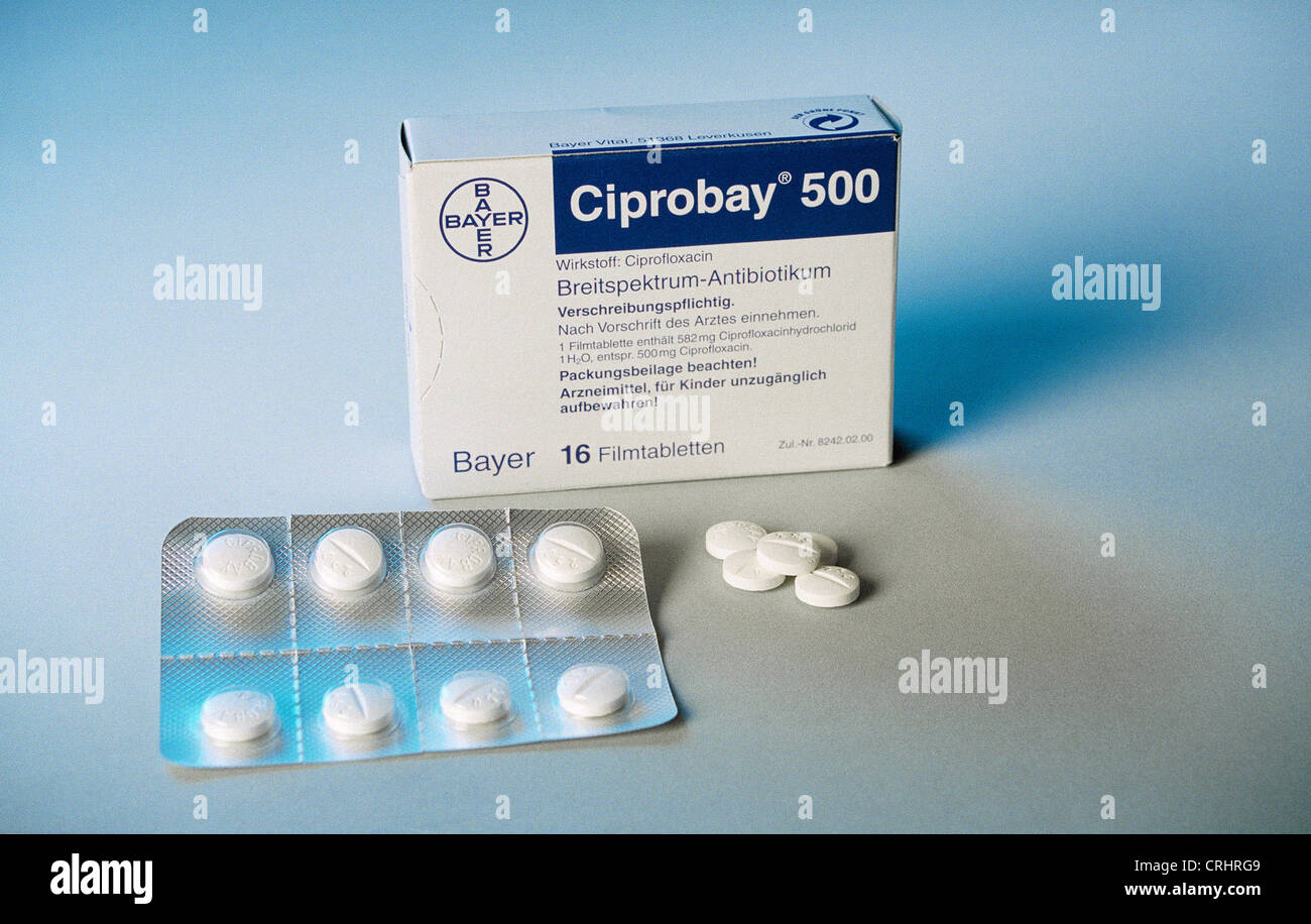 Un antibiotique Cipro, fabriqué par Bayer pour le traitement de l'anthrax Banque D'Images