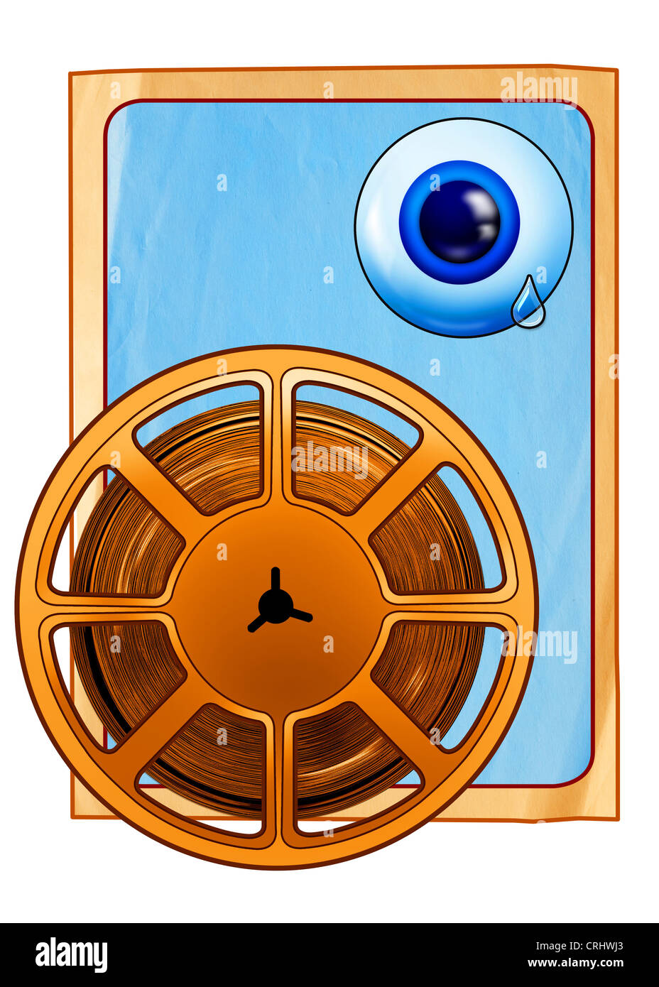 Bobine de film avec un œil pleurant en arrière-plan Banque D'Images