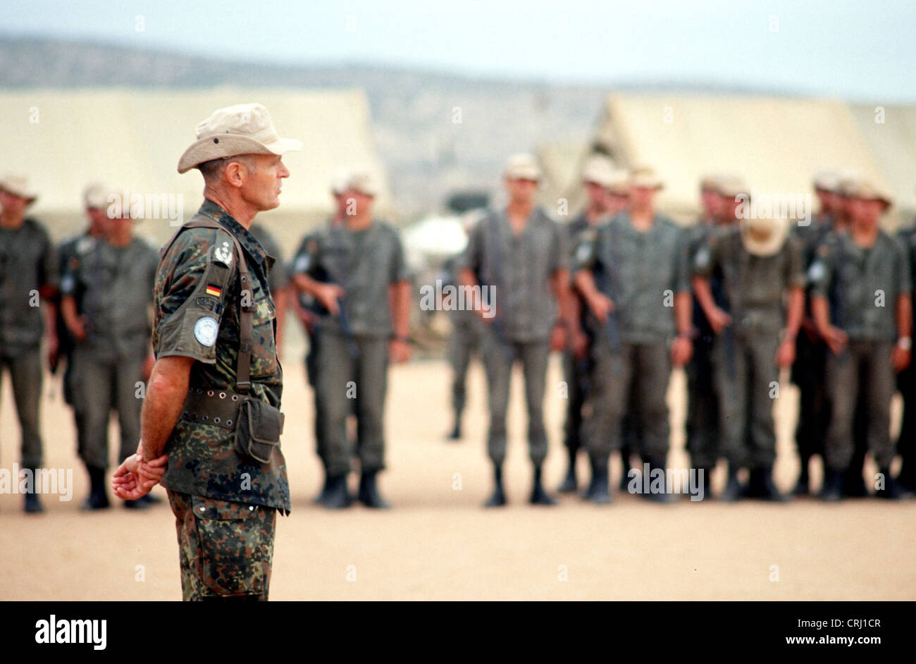 Matin appel au camp de l'armée en Somalie, Belet Huen Banque D'Images