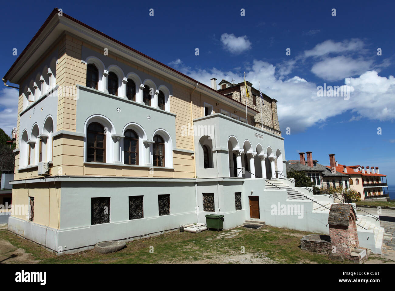 Le siège de la sainte Communauté building Karyes, Mont Athos, Grèce. Banque D'Images