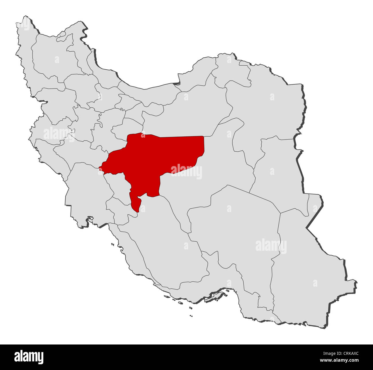 Carte politique de l'Iran avec les diverses provinces où Isfahan est mis en évidence. Banque D'Images