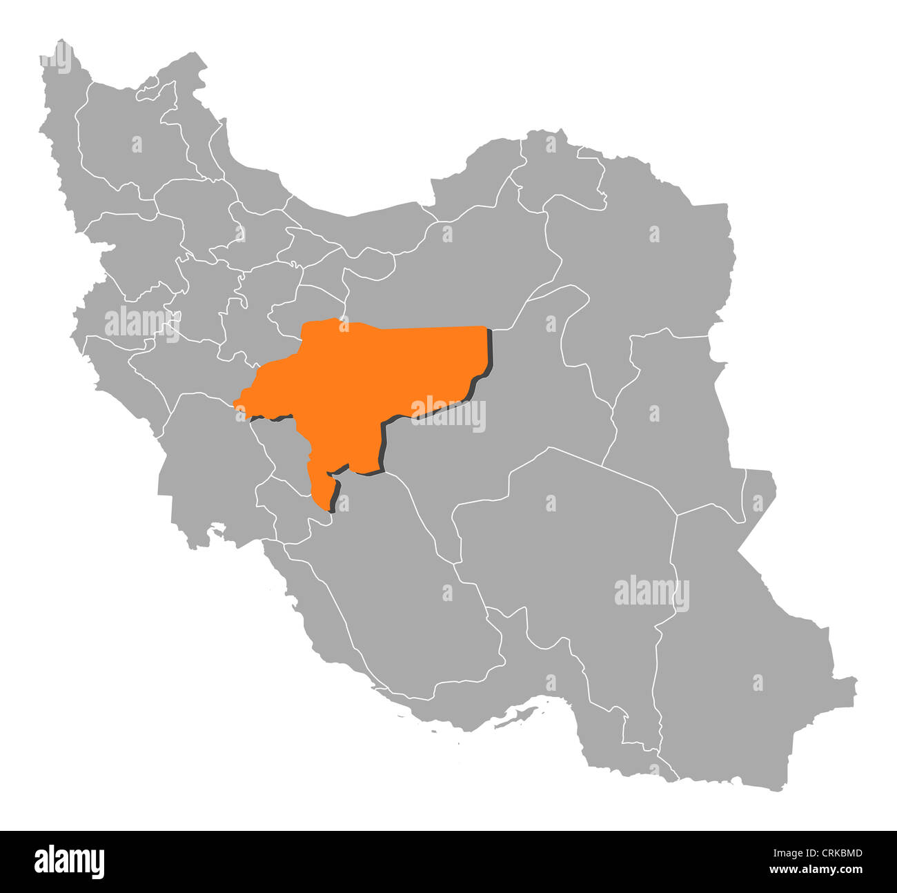 Carte politique de l'Iran avec les diverses provinces où Isfahan est mis en évidence. Banque D'Images