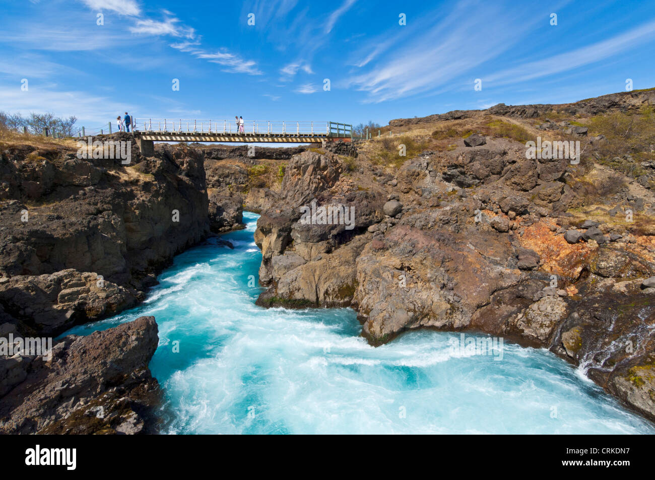 Vue de la rivière glaciaire et Barnafoss Hvita près de Akureyri Islande de l'Ouest Europe de l'UE Banque D'Images