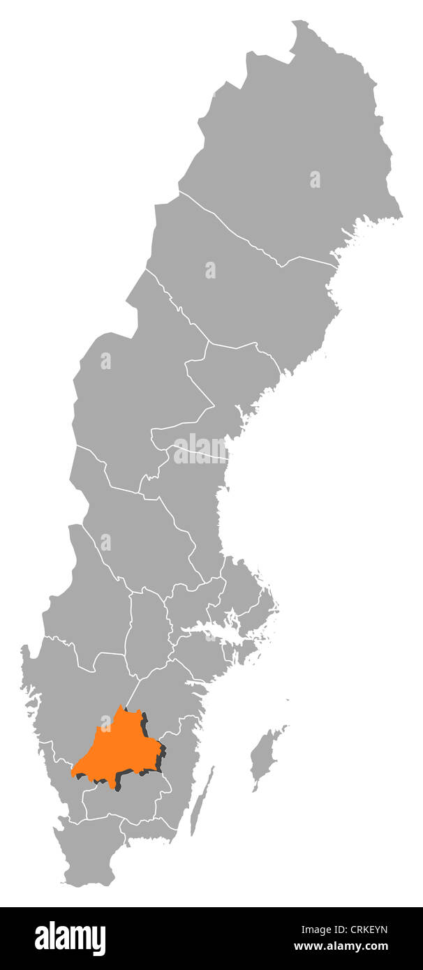 Carte politique de la suède avec les diverses provinces où le comté de Jönköping est mis en évidence. Banque D'Images