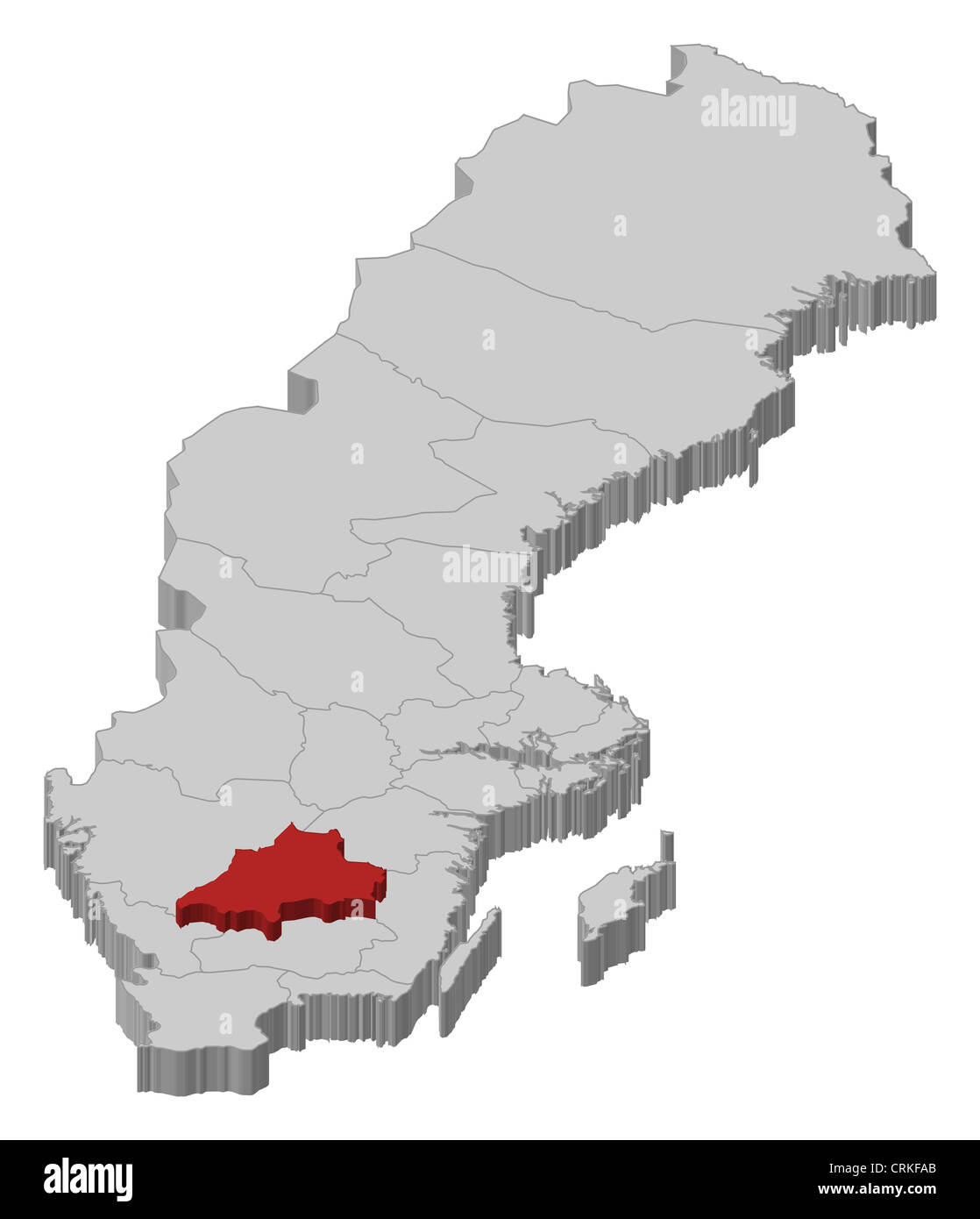 Carte politique de la suède avec les diverses provinces où le comté de Jönköping est mis en évidence. Banque D'Images