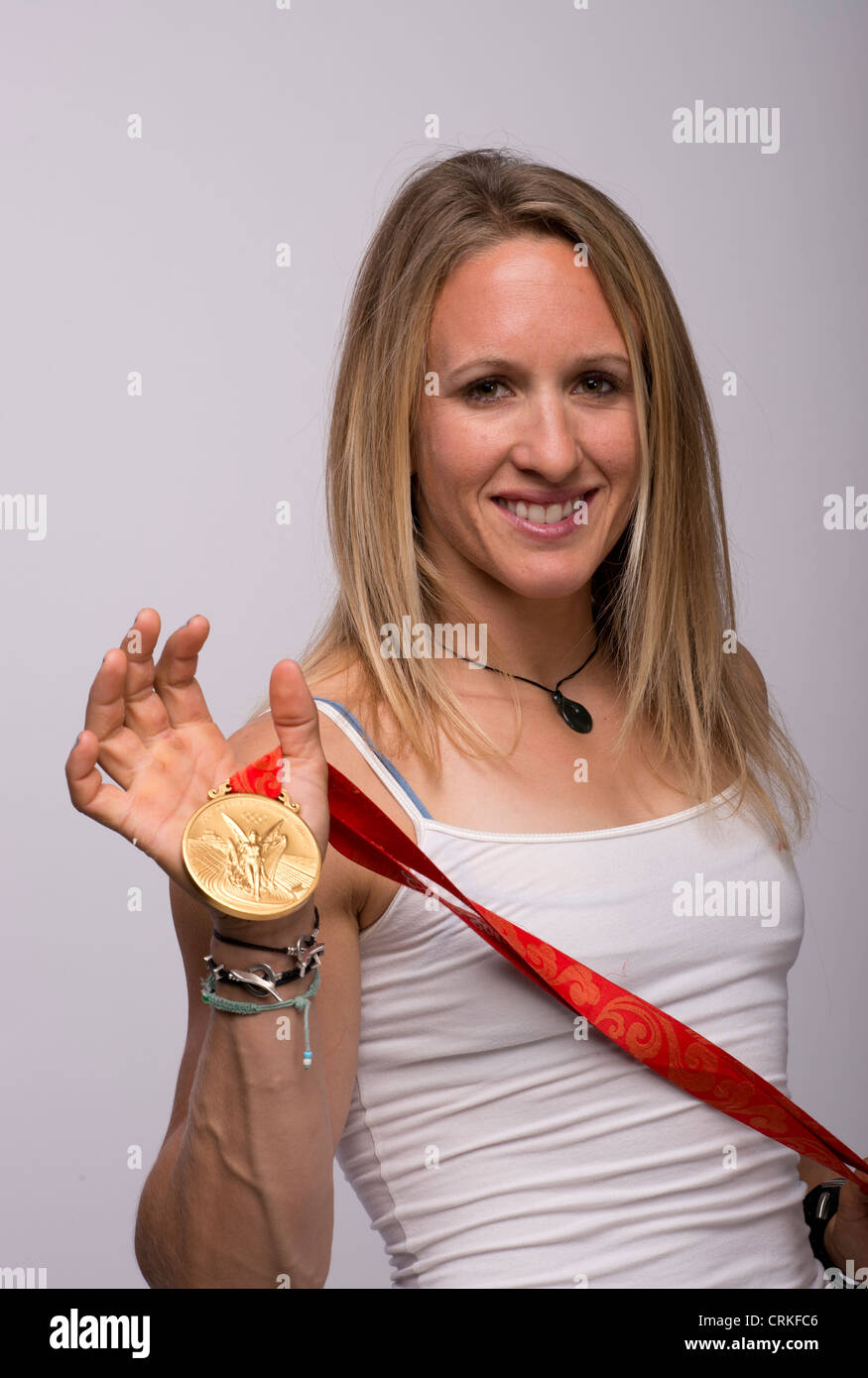 Sailer Anna Tunnicliffe USA au niveau de l'équipe du Sommet des médias à Dallas, TX de l'avance des Jeux Olympiques de Londres de 2012. Banque D'Images