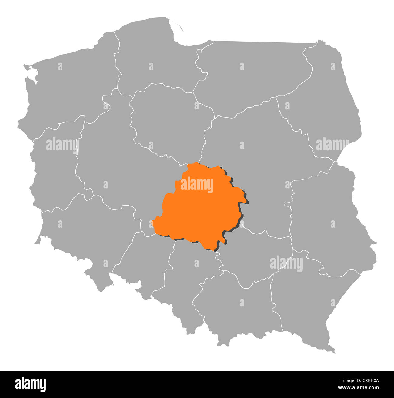 Carte politique de la Pologne avec les diverses provinces (voïvodies) où Lódz est mis en évidence. Banque D'Images
