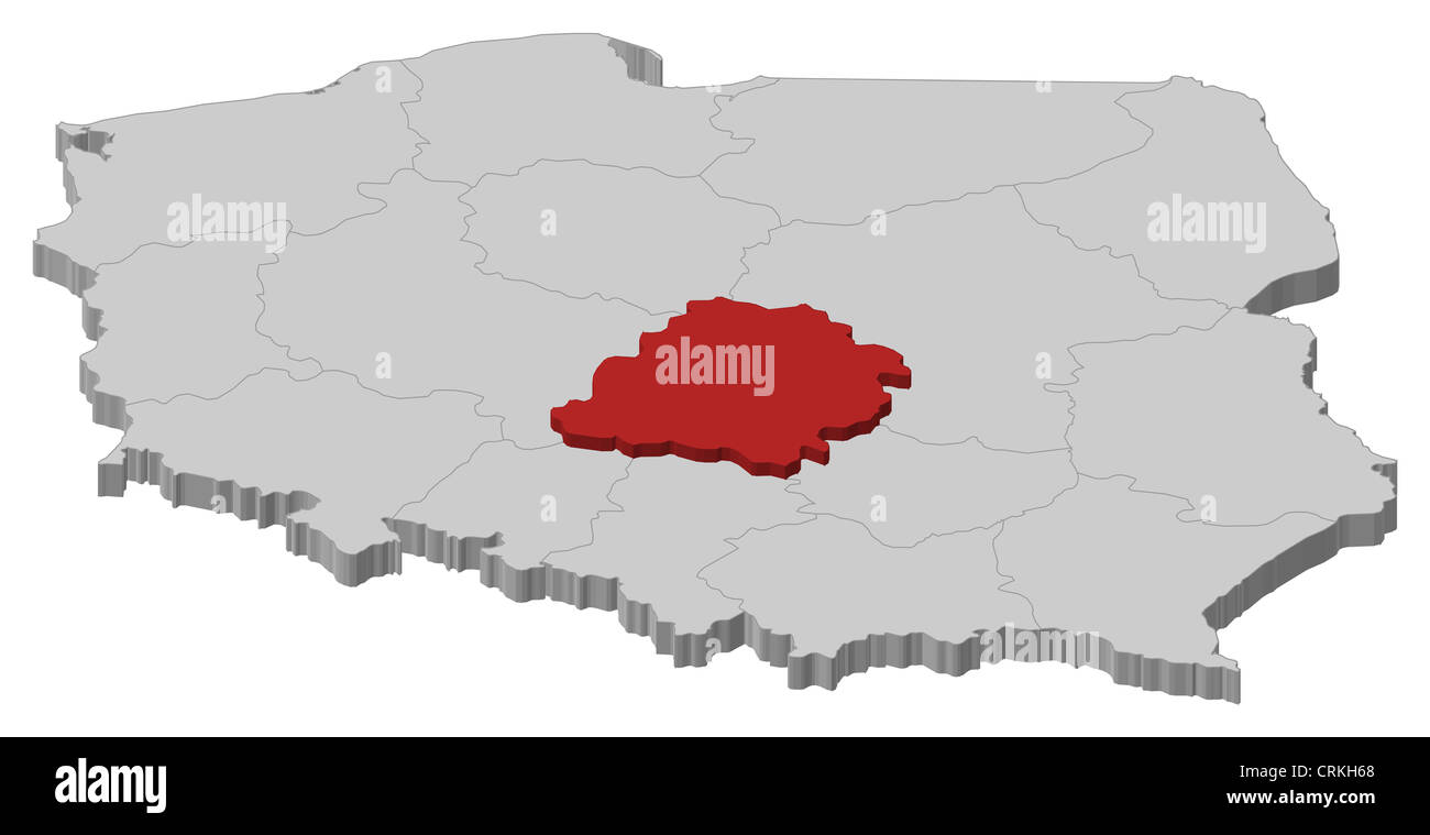 Carte politique de la Pologne avec les diverses provinces (voïvodies) où Lódz est mis en évidence. Banque D'Images