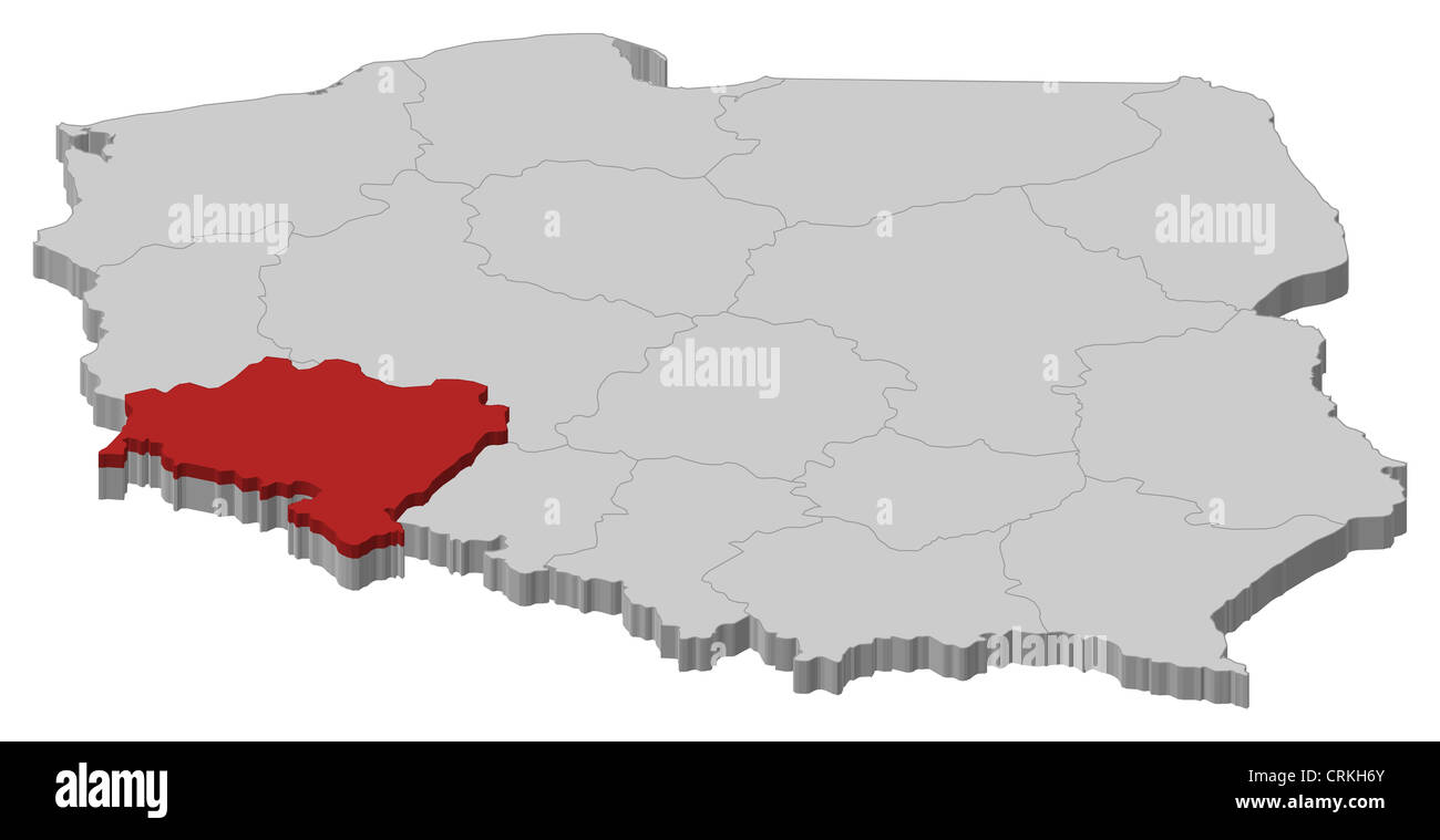 Carte politique de la Pologne avec les diverses provinces (voïvodies) où est mise en évidence de la Basse-Silésie. Banque D'Images