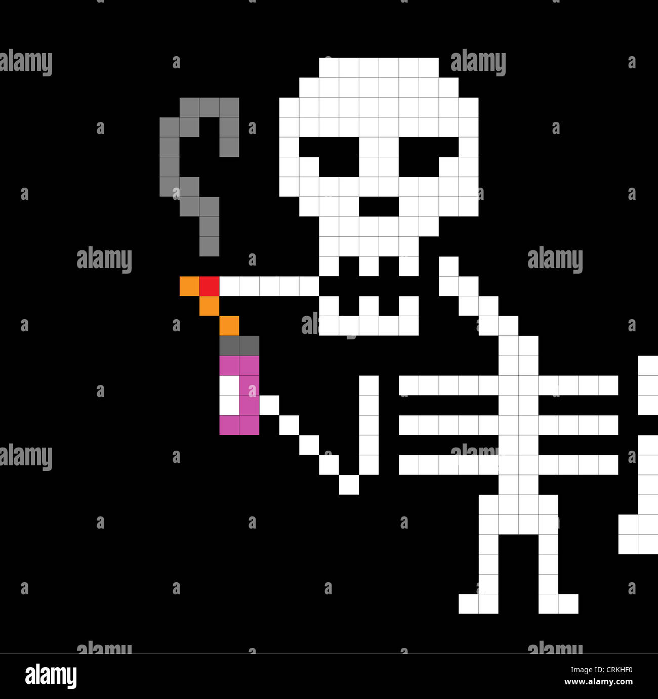 Un squelette de pixel d'allumer une cigarette avec un brûleur Banque D'Images