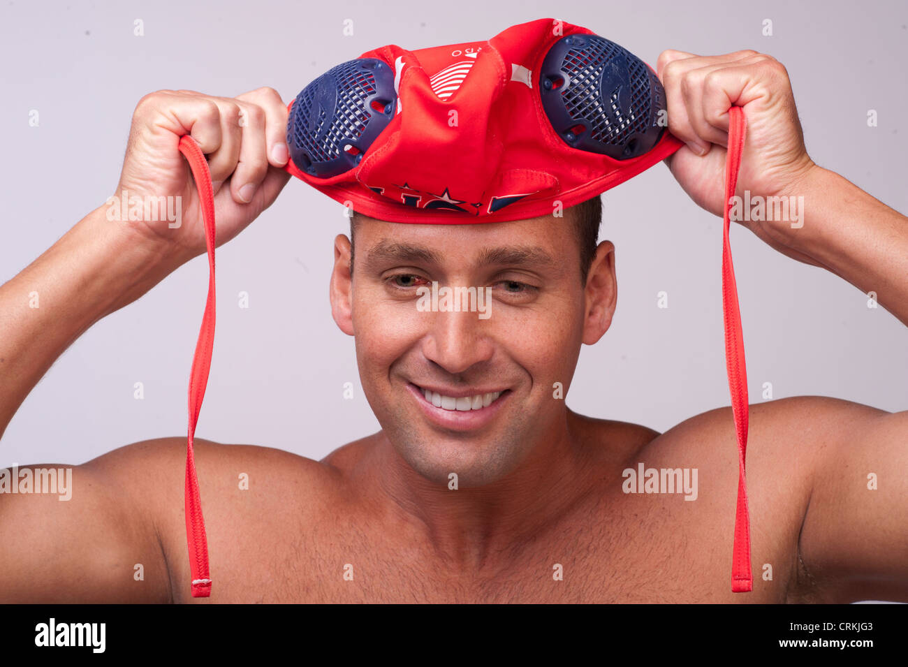 Le water-polo player Merrill Moïse au sommet des médias Team USA à Dallas, TX de l'avance des Jeux Olympiques de Londres de 2012. Banque D'Images