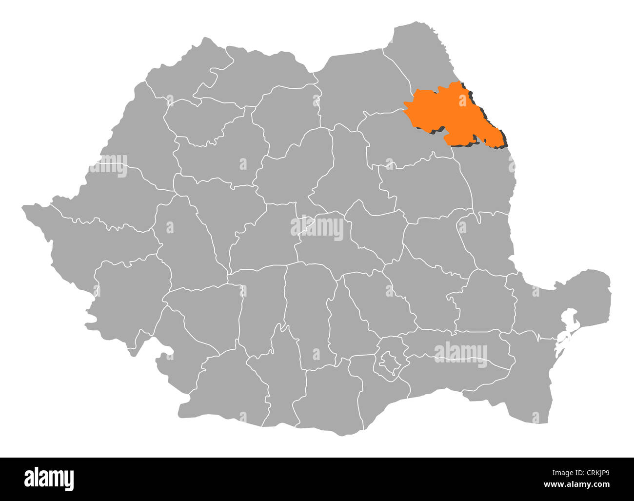 Carte politique de la Roumanie avec l'plusieurs comtés où Iasi est mis en évidence. Banque D'Images