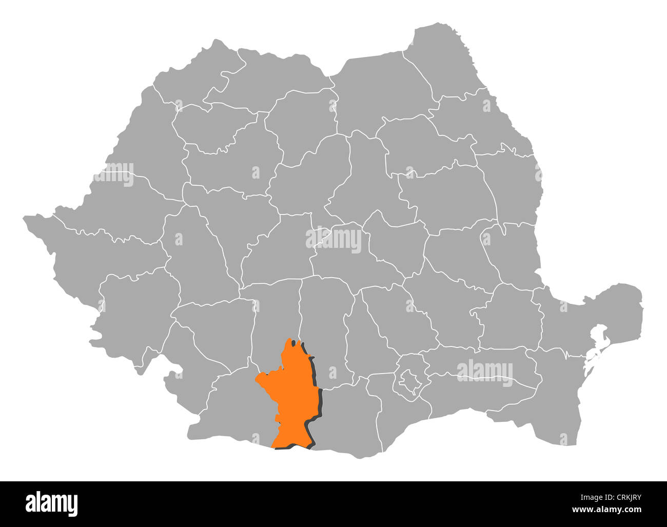 Carte politique de la Roumanie avec l'plusieurs comtés où Olt est mis en évidence. Banque D'Images