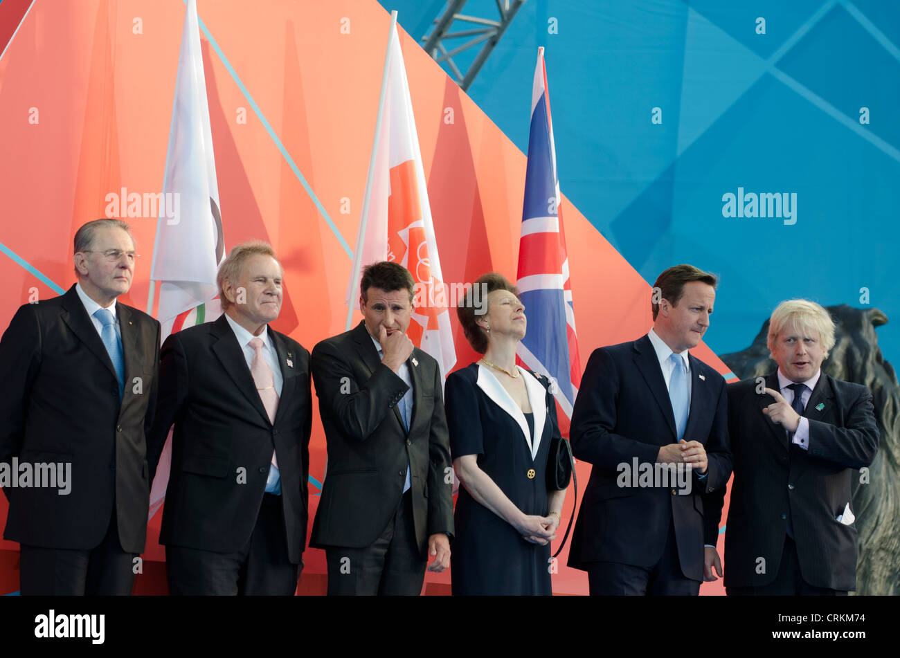 Jacques Rogge, Denis Oswald CIO Lord Coe Princesse Royale, David Cameron ' 1 an pour aller à''Jeux olympiques de 2012 à Londres Trafalgar Square Banque D'Images