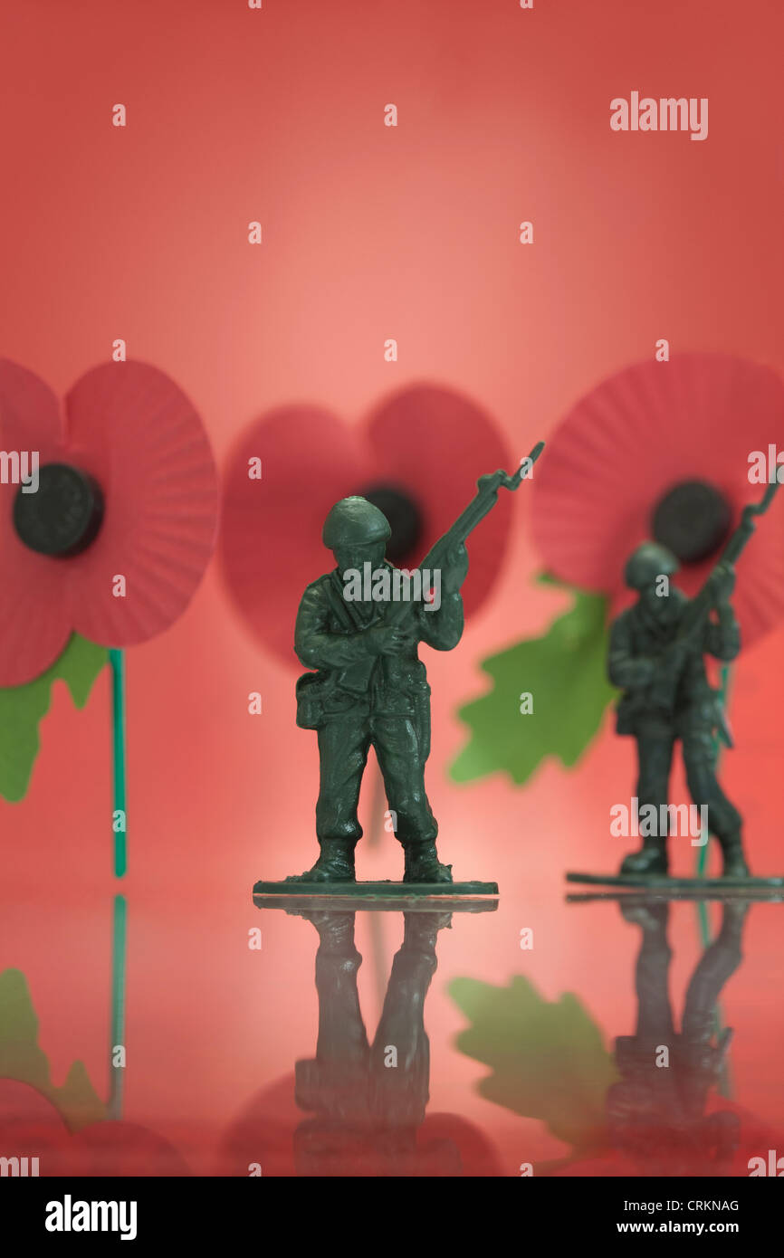 Veteran's Memorial coquelicots en plastique avec Toy Soldiers Banque D'Images