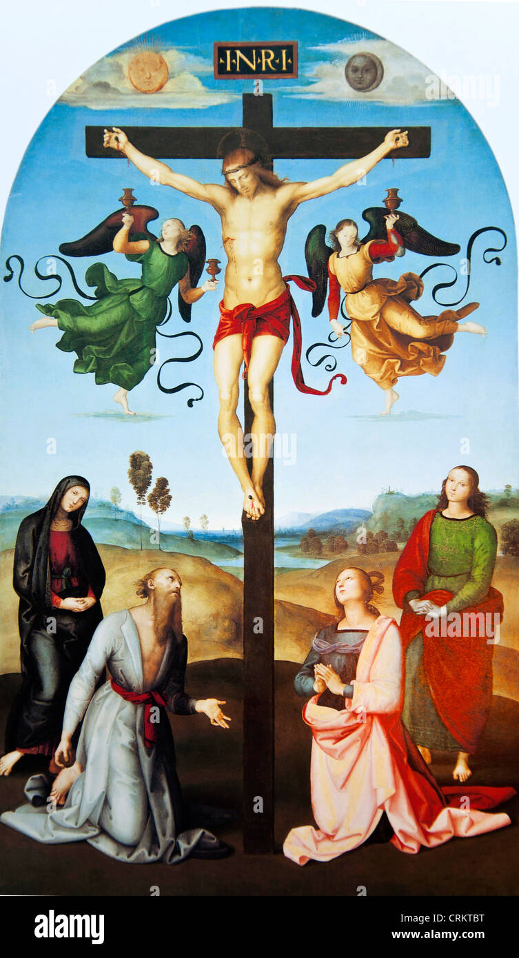 Le Christ crucifié avec la Vierge Marie et les Saints Anges (La Crucifixion Mond) -Raphael Banque D'Images