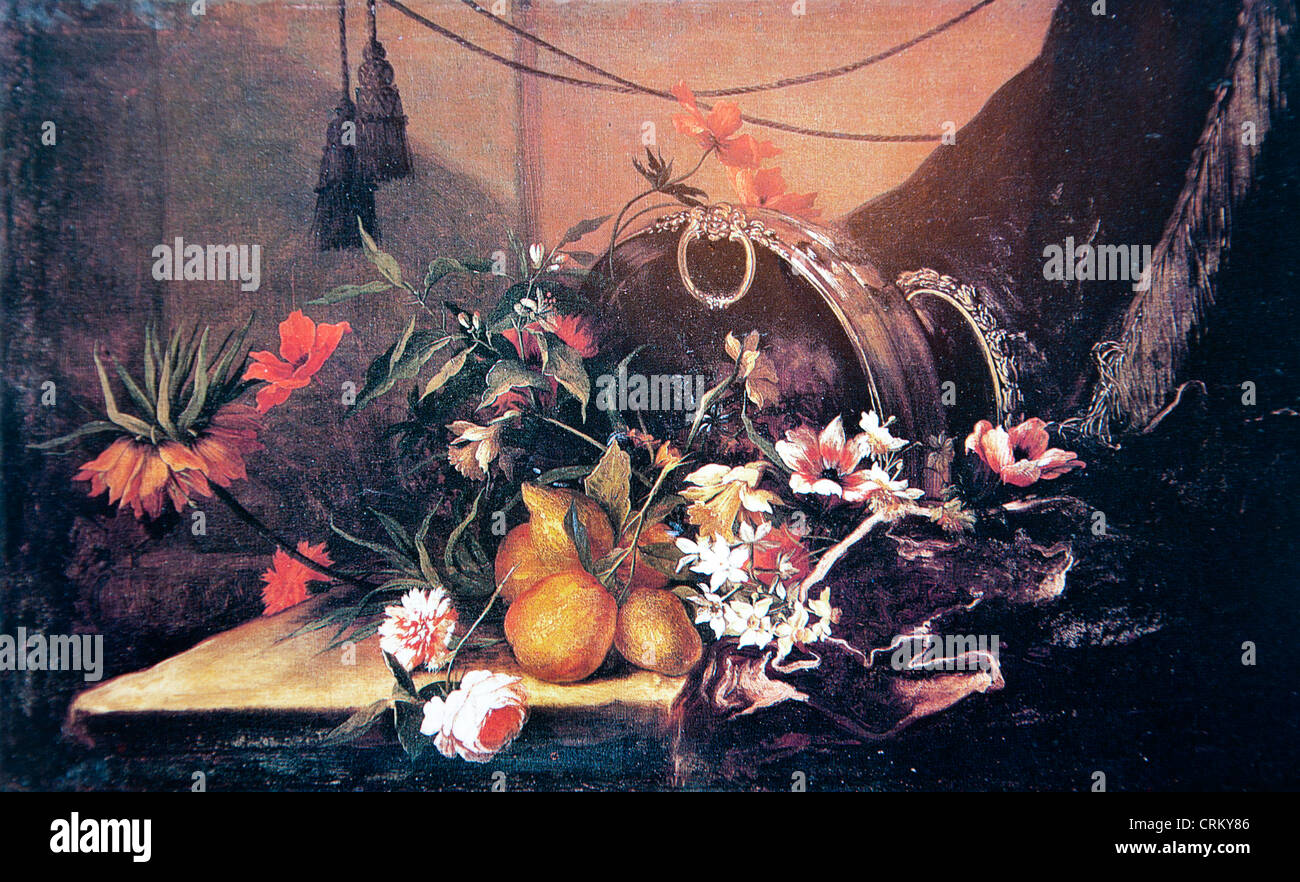 Jean-Baptiste Monnoyer - Nature Morte de fleurs et fruits Banque D'Images