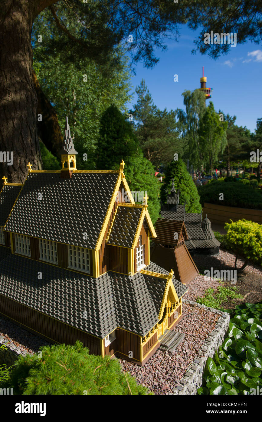 Église à Miniland Lego, Legoland, BILLUND, Danemark Banque D'Images
