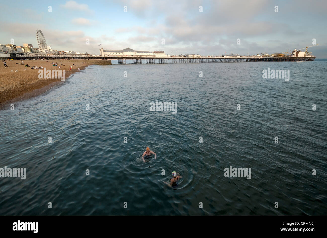 Les sections locales des femmes natation dans les eaux de la Manche au front de mer de Brighton, près de la célèbre jetée de Brighton, East Sussex, UK Banque D'Images