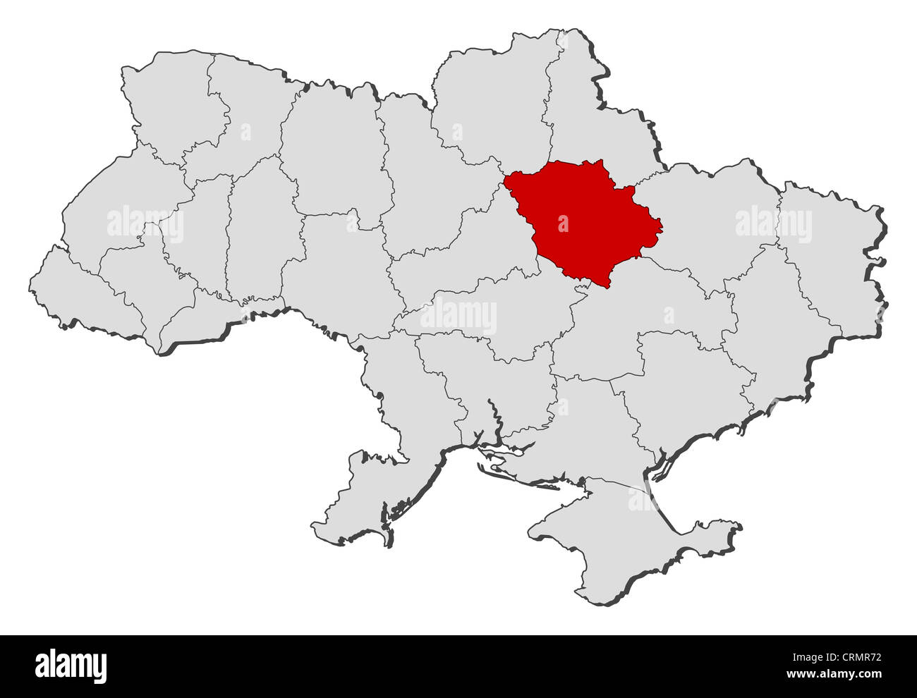 Carte politique de l'Ukraine avec l'plusieurs oblasts de Poltava où est mis en évidence. Banque D'Images