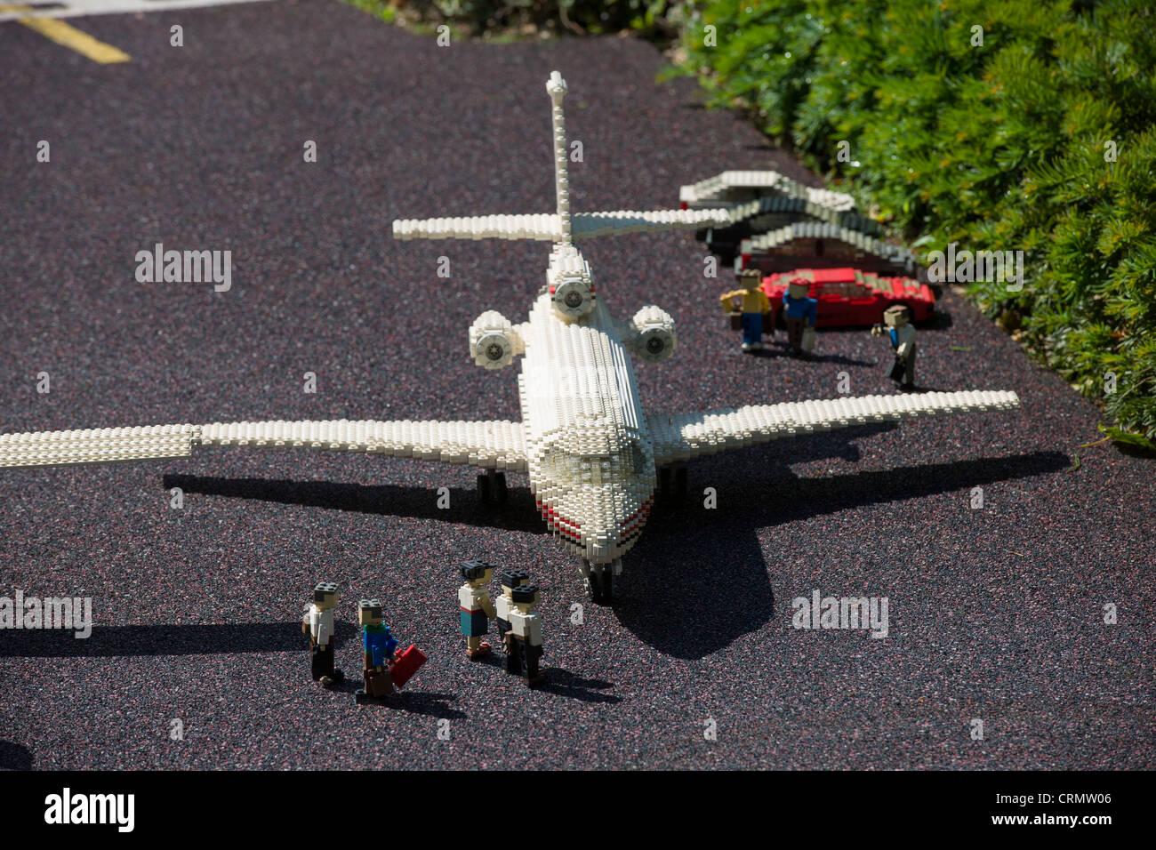 Avion à l'aéroport de Lego de Miniland, Legoland, BILLUND, Danemark Banque D'Images