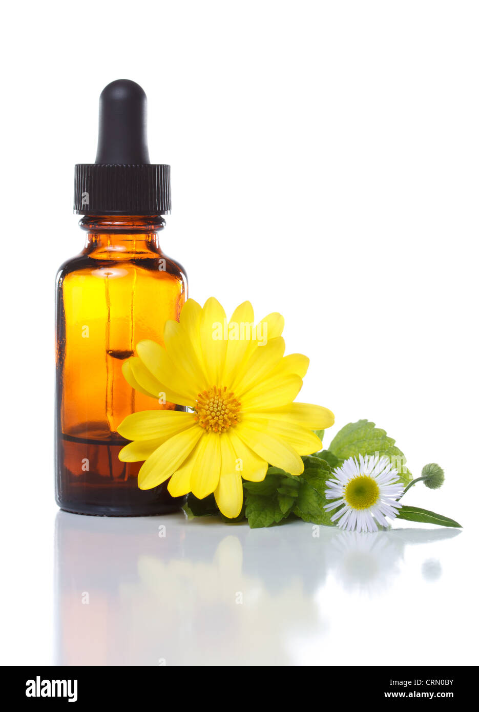 Phytothérapie flacon compte-gouttes avec des fleurs Banque D'Images