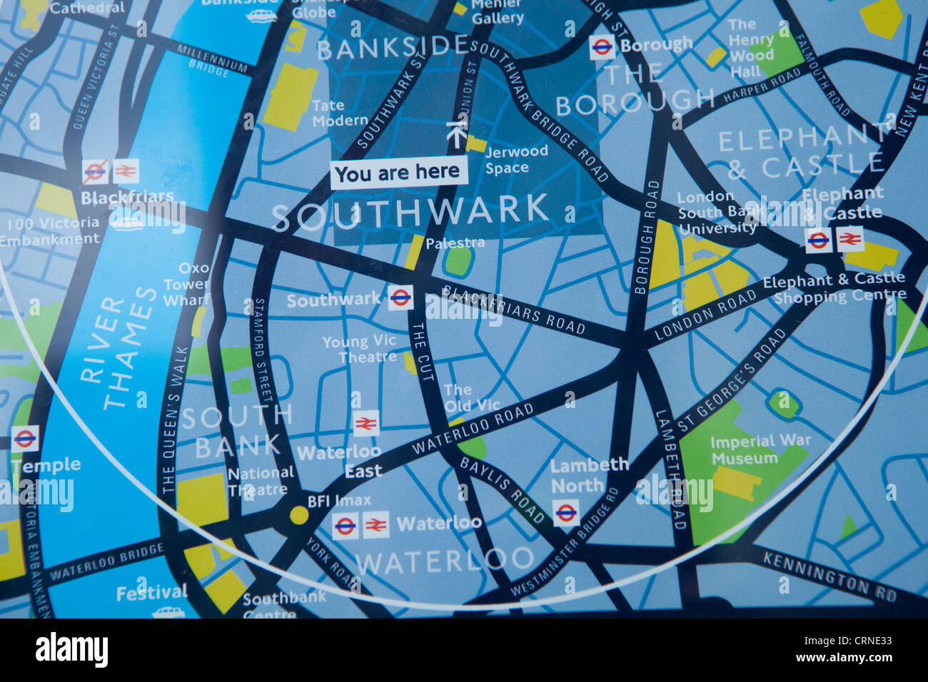 Une rue publique carte dans le London Borough of Southwark. Banque D'Images
