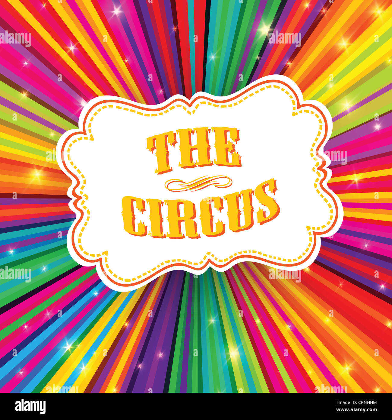 Étiquette de cirque sur fond psychédélique rayons colorés Banque D'Images