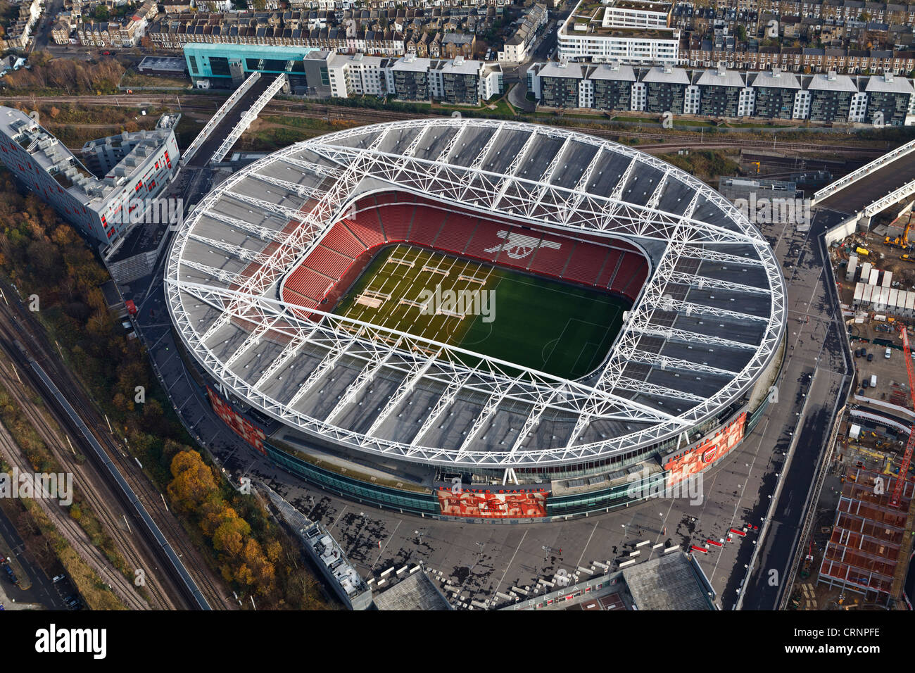 Vue aérienne l'Emirates Stadium, domicile de l'équipe de football Championnat d'Arsenal. Banque D'Images