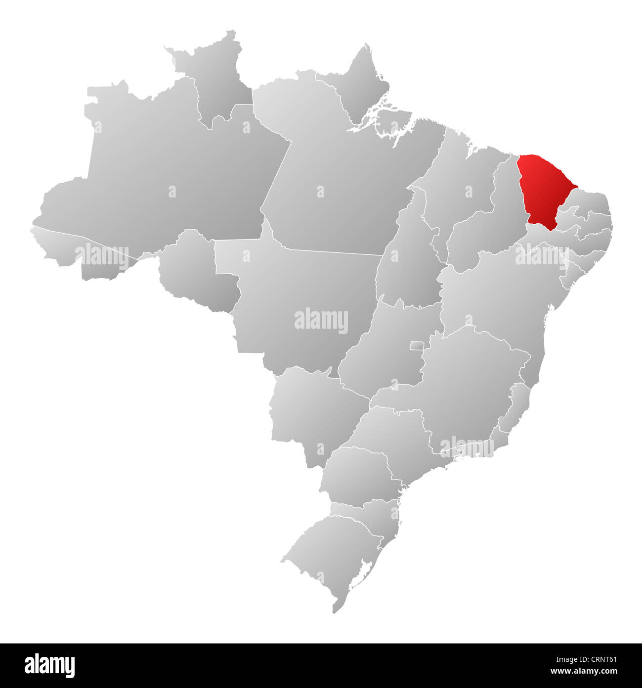 Carte politique du Brésil avec les divers états où Ceará est mis en évidence. Banque D'Images