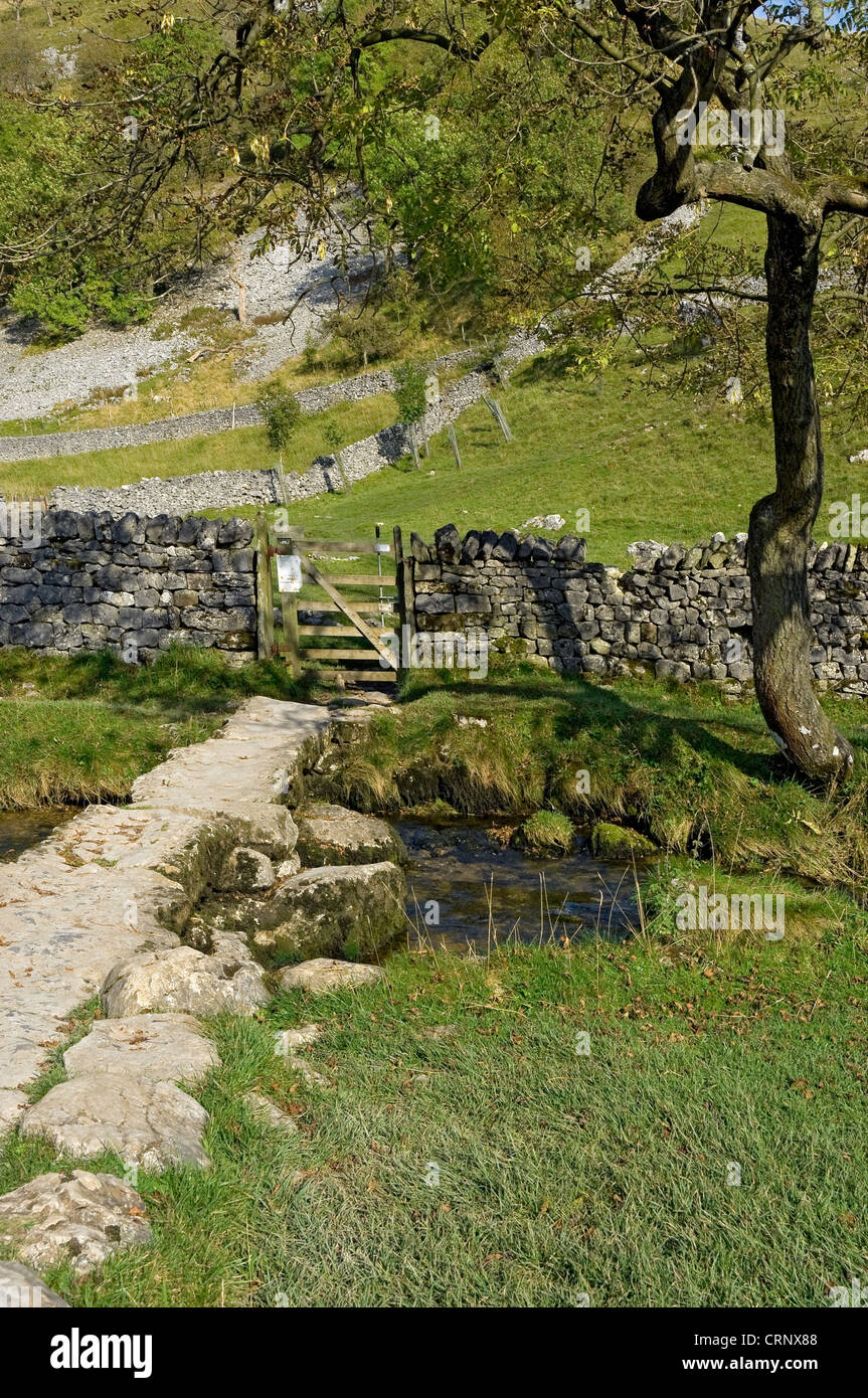 L'ensemble pont Battant Malham Beck près de Malham Cove dans le Parc National des Yorkshire Dales. Banque D'Images