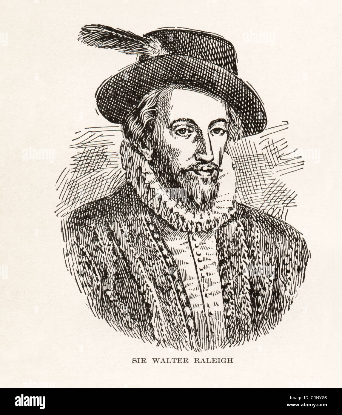 Vintage gravure de Sir Walter Raleigh, navigateur anglais, soldat, écrivain, 1552-1618, Banque D'Images