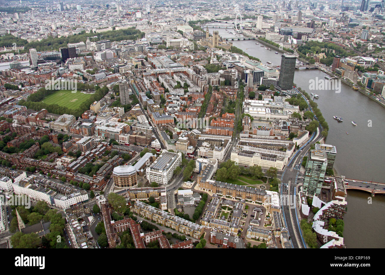 Vue aérienne de Westminster et partie de Pimlico, Londres SW1 Banque D'Images