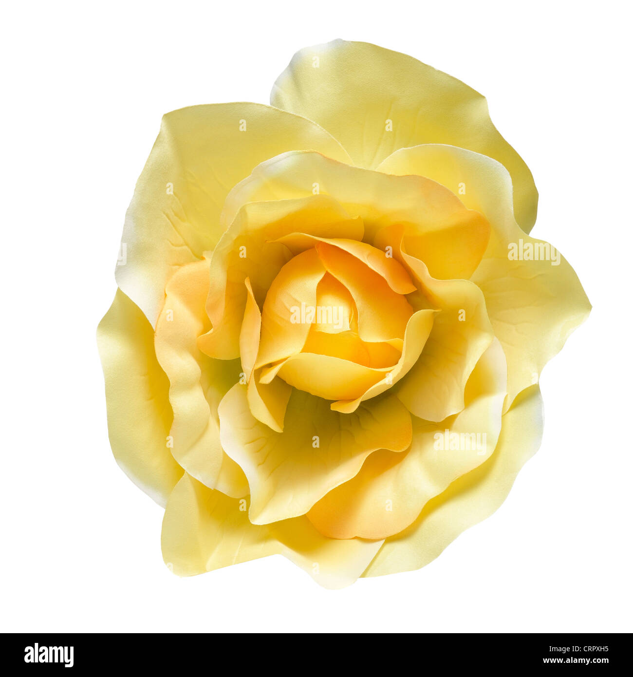 Fleur artificielle isolé sur un fond blanc. Une lumière douce sur la texture de tissu dans la couleur jaune. Clipping path Banque D'Images
