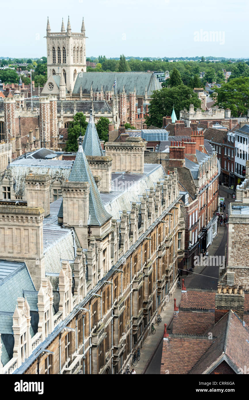 Vue aérienne de la Trinity Street Cambridge UK Banque D'Images