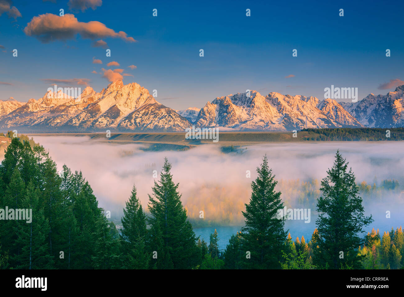 Lever du soleil sur la rivière Snake oublier dans le Grand Teton National Park dans le Wyoming, USA Banque D'Images