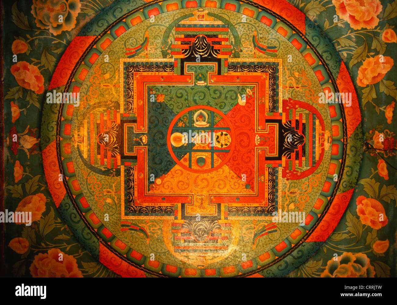 L'Inde ; l'ouest du Bengale, Siliguri, nouveau stupa bouddhiste tibétain, mandala, image, religieux Banque D'Images