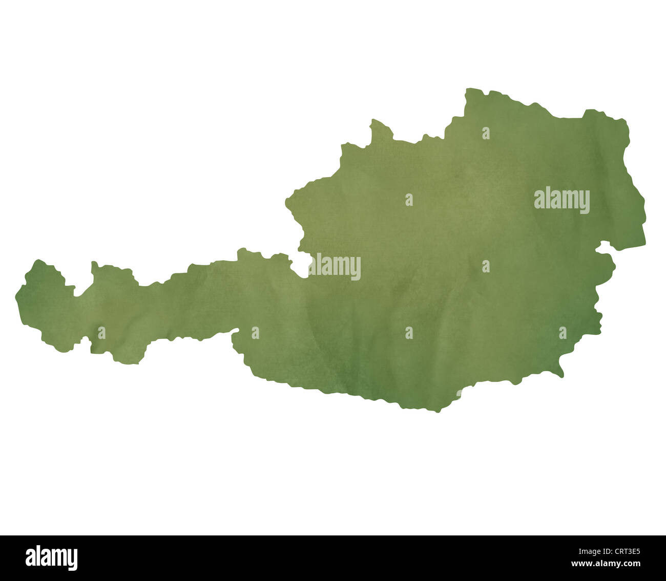 Autriche carte en vieux papier vert isolé sur fond blanc. Banque D'Images